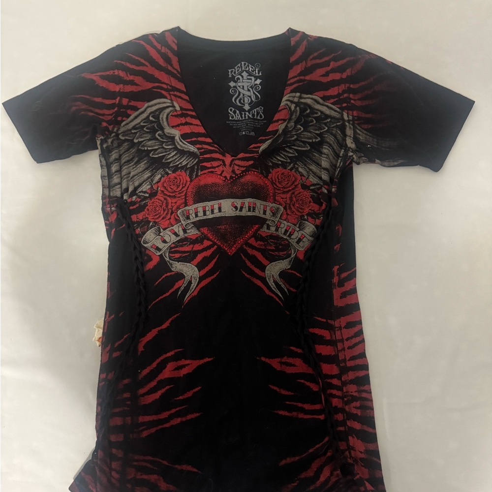 Rebel Saints Black and Red Graphic T-Shirt